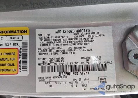 2019 Ford Fusion Hybrid Se из США, поврежденный, VIN 3FA6P0LU7KR151947